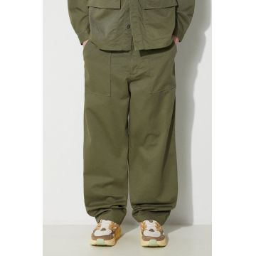 Universal Works pantaloni de bumbac Fatigue Pant culoarea verde, drept, 132.LIGHT.OLIVE