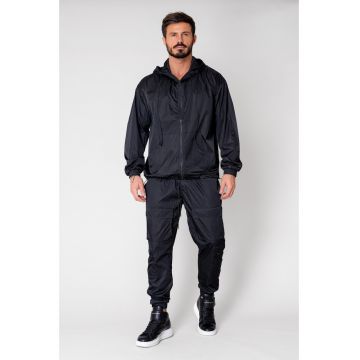 Set Jacheta cu fermoar si pantalon lung din fas Black 15027