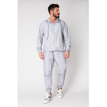 Set Jacheta cu fermoar si pantalon lung din fas Grey 15019