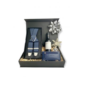 Set cadou barbati - 421277 - Blue Box - bretele Bugatti - portofel piele naturala Bugatti - sosete Bugatti - culoare albastru