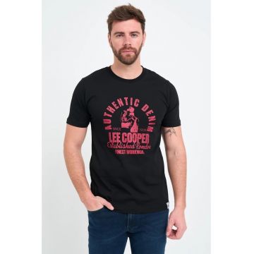 Tricou barbat cu detalii imprimeu logo - Negru