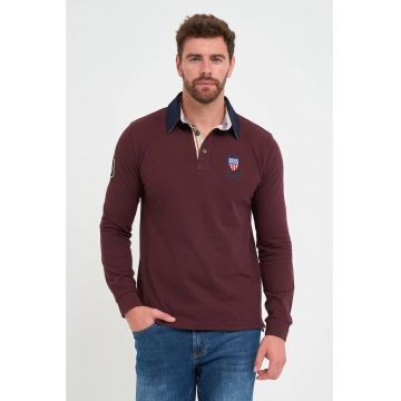 Tricou polo barbat cu maneca lunga cu logo - Maro