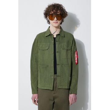 Alpha Industries cămașă din bumbac Color Block bărbați, culoarea verde, cu guler clasic, regular, 146110