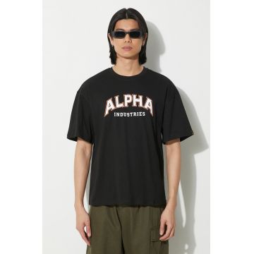 Alpha Industries tricou din bumbac College barbati, culoarea negru, cu imprimeu, 146501