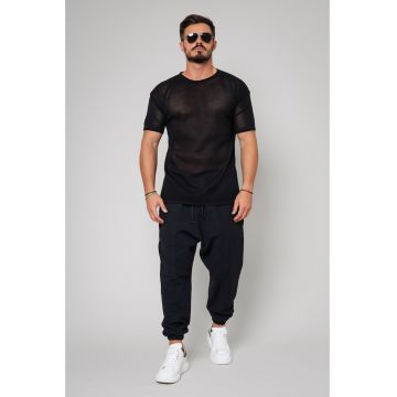 Pantalon lung cu tur Black 11683