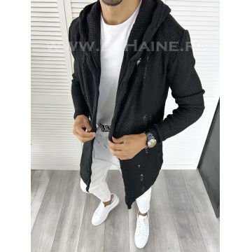 Cardigan barbati negru cu gluga slim fit ZR T3601 P19-5.3