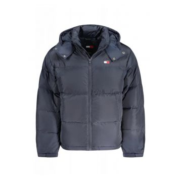 Geaca bomber barbati - cu 2 buzunare exterioare - cu gluga - logo -  Bleumarin