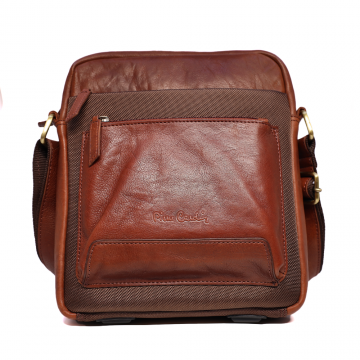 Geantă crossbody bărbați Pierre Cardin maro cognac din piele și textil 7BGEA28006CO