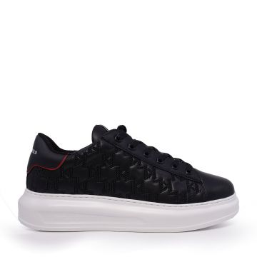 Sneakers bărbați Karl Lagerfeld Kapri Men's Monogram negri din piele 2057BP52587N