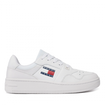 Sneakers bărbați Tommy Hilfiger Tim Retro Basket albi din piele 3418BP1395A