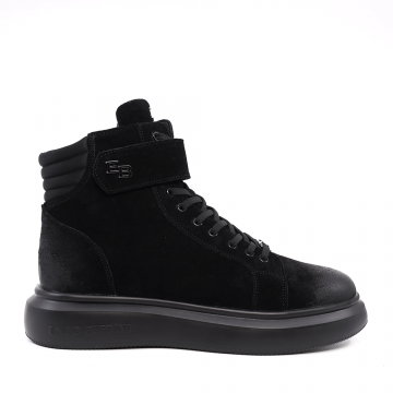 Sneakers high top bărbați Enzo Bertini negri din piele întoarsă cu logo metalic 3868BG558VN