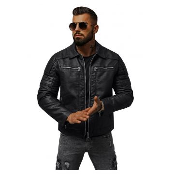 Geaca de piele barbati neagra  JS/11Z8013Z