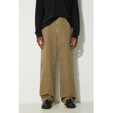 MM6 Maison Margiela pantaloni de bumbac culoarea verde, drept, SH0KA0029.S78548