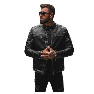 Geaca de piele barbati neagra  JS/11Z8007