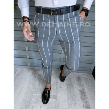 Pantaloni barbati eleganti gri in dungi B1644   U2