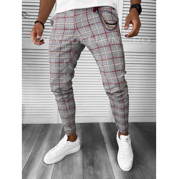 Pantaloni barbati casual regular fit gri in carouri B7844 B7-3.1