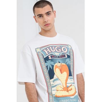 Tricou din bumbac cu imprimeu grafic si logo Dicobri