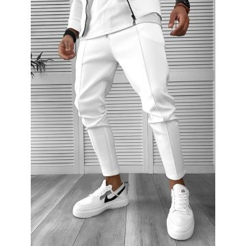 Pantaloni de trening cu defect barbati slim fit alb DEF599 O1-5.1