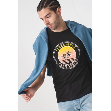 Tricou din bumbac cu imprimeu grafic si logo