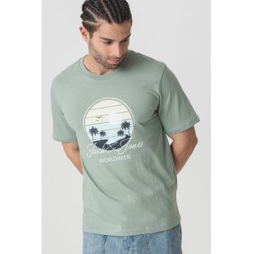 Tricou din bumbac cu imprimeu grafic si logo