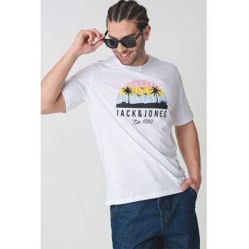 Tricou din bumbac cu imprimeu grafic si logo