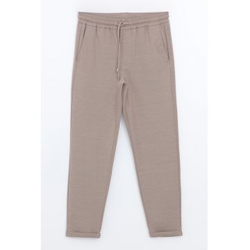 Pantaloni crop cu croiala dreapta si snur de ajustare