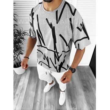 Tricou barbati gri cu imprimeu oversize  B7832 O1-4.2