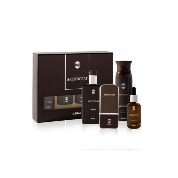 Set Apa de parfum  Aristocrat - Barbati - 75 ml + Deodorant spray 200 ml - Ulei barba 30 ml + Gel de dus 200 ml