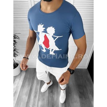 Tricou barbati albastru cu imprimeu slim fit B9408 N5-4.2