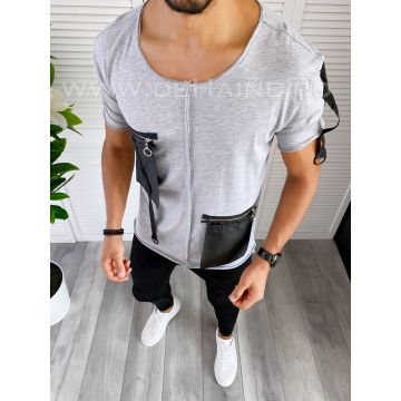 Tricou barbati slim fit gri deschis A9271 N1-3.1