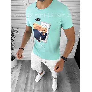 Tricou barbati turcoaz cu imprimeu slim fit  B7834 P15-5