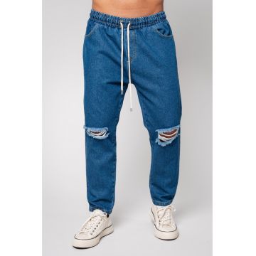 Blugi lungi cu elastic din denim Blue 14484