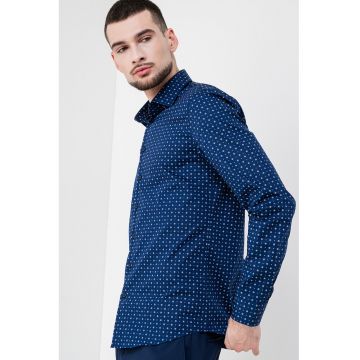 Camasa slim-fit din amestec de bumbac organic cu model geometric