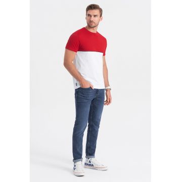 Tricou cu decolteu la baza gatului si model colorblock